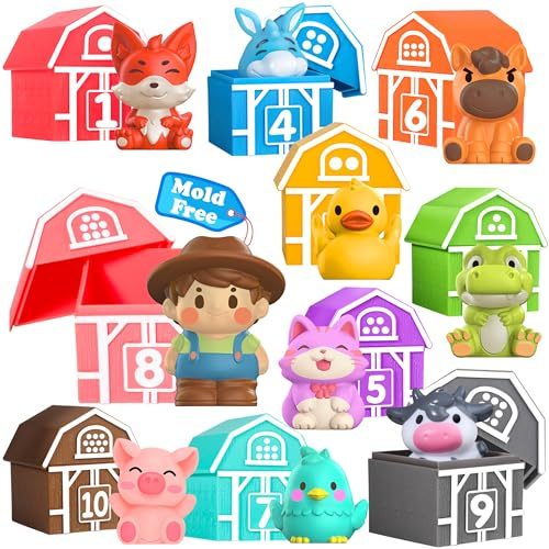 Oriate Sensory Learning Toys for Toddlers 1,2,3 Year Old, 20 Pcs Farm Animals Montessori Toy for Counting Sorting Color Recognition Matching, Finger Puppets Stacking Toys, Babies Easter Gift 12M