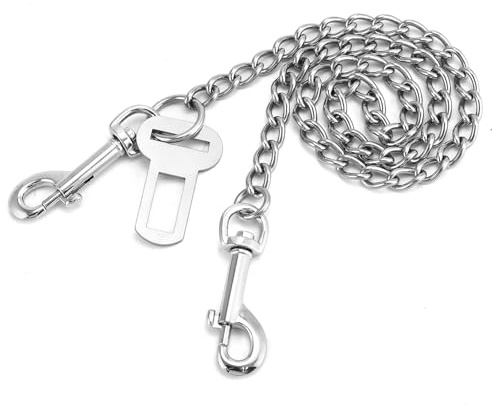 QWORK Cintura di Sicurezza per Cani Auto, Acciaio Inossidabile 304, 80 cm, Argento