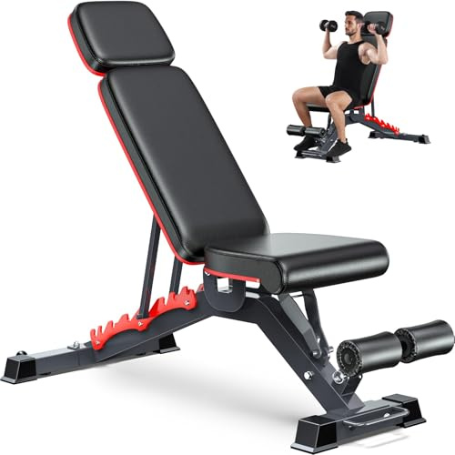 Fostoy 770lbs Weight Bench Set with Squat Rack, 5 in 1 Workout Bench Press With Removable Foot Catch, Adjustable Flat Incline Sit Up Bench for Home Gym Full Body Strength Training (Black)
