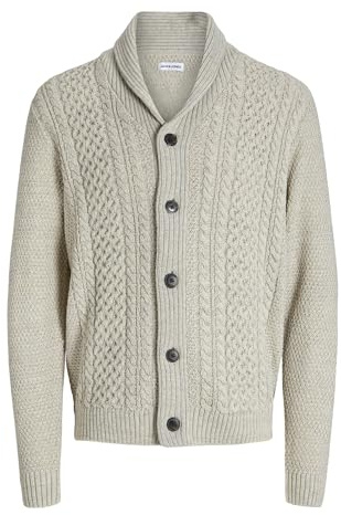 JACK & JONES Jjpaul Knit Shawl Cardigan, Blanc-Gris, L