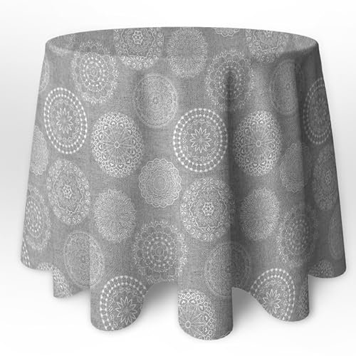 LaFábricadelasTelas - Falda o Ropa de Mesa Camilla Redonda Mandala Primavera Verano Loneta Estampada algodón, Faldón Faldilla enagüilla (Gris, 90cm Diametro)