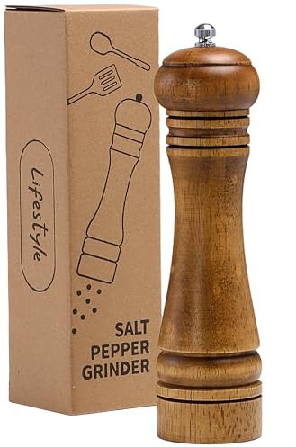 Mikinya Molinillo de sal y pimienta de madera con ventana acrílica, molinillo de pimienta de madera, mecanismo de molienda de cerámica ajustable, molinillo de pimienta manual de 8 pulgadas, recargable