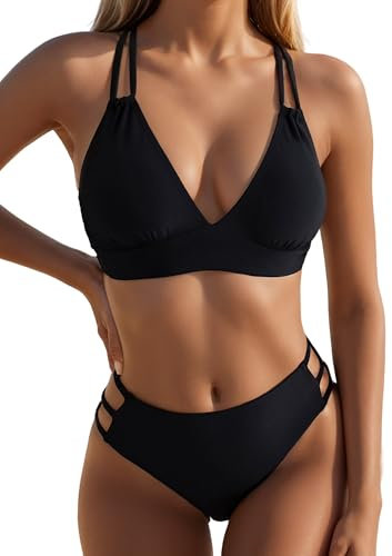 Ausing Damen Bikini Set Sexy High Waist Zweiteiliger Badeanzug Klassischer Triangel String Bademode für Schwimmen Strand Pool S
