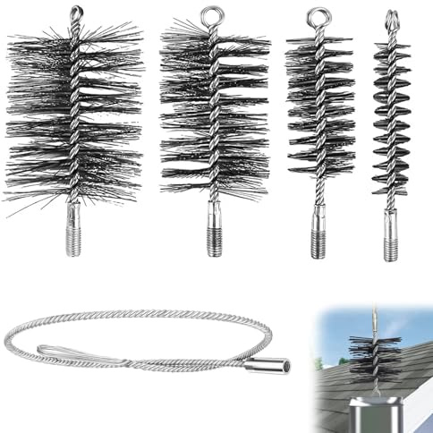 Juego de 4 cepillos para tubo de estufa con cepillos de 30/50/80/150 mm, incluye alambre de acero de 1 m y barra de empuje – Escoba para chimenea, tubo de estufa y tubo de humos
