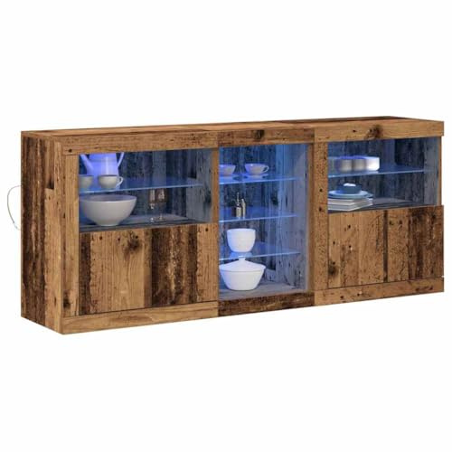 vidaXL LED-sido bord Gammalt trä 162 x 37 x 67 cm Konstruerat trä, Stiligt förvaringsmöbel, rektangulär skåp, modern sidobord, träorganisatör, flexibel buffé