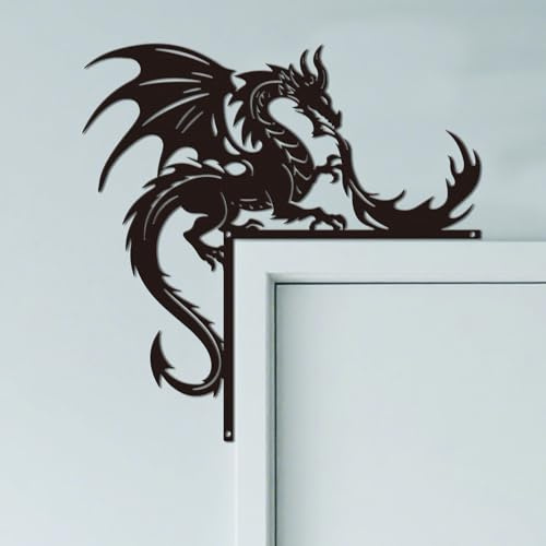 CUTHOLLOW Dragon Ornement de Cadre de Porte en Métal, Décoration Murale Noire pour Porte, Art Déco Originale d'angle de Portail pour Chambre d'enfant, Maison, Salle de Bain, Chambre