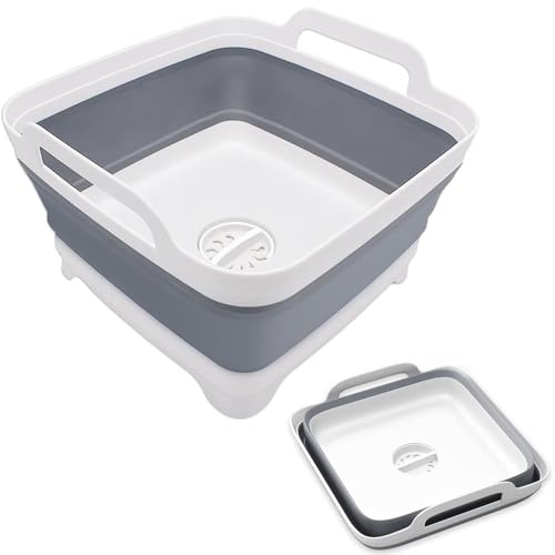Roysmart Ciotola pieghevole da 12 l, per campeggio, lavandino pieghevole, per il campeggio, per la lavastoviglie portatile, salvaspazio (bianco/grigio)