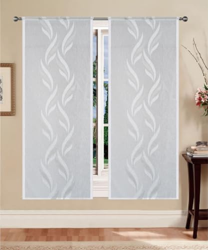 Tende Moderne a Pannello Semitrasparenti Madrid – Coppia Tende per Finestra e Portafinestra, Tessuto Jacquard Fil Coupé 100% Poliestere, con Passanti – Vari Colori e Misure (Grigio, 45x150 cm)