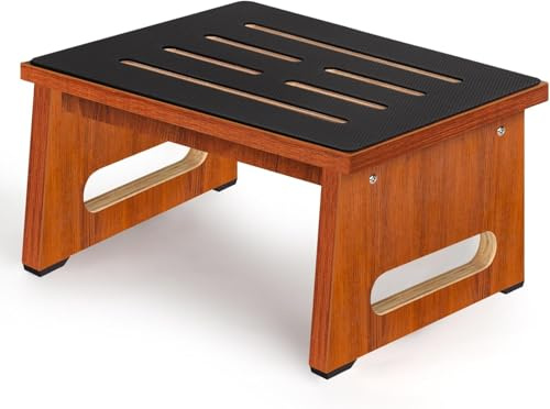 Wooden Step Stool for Adults, Bedside Step for High Beds with Non-slip Rubber Pad, 450 Lbs Capacity, ne Step Stool for Bathroom, Bedroom, Garden, Kitchen (Walnut,22CM)