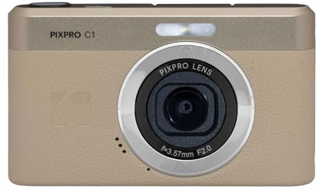 Kodak PIXPRO C1 Digital Camera, 13MP Compact Point & Shoot with 4X Digital Zoom, 26mm f/2.0 Wide Angle, 180 Degree Flip Screen, 1080p HD Video, Tan
