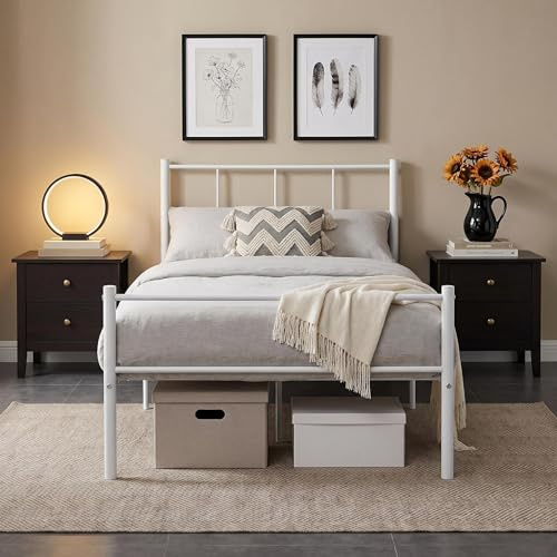 Panana 3Ft Single Bed Frame Solid Metal Bed Frame Modern Style with Headboard & Footboard (White)