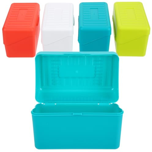 Cabilock Caja Organizadora de Tarjetas de Índice 3×5 Pulgadas Set de 4 Unidades en Plástico Resistente Tapa de Cierre a Presión Porta Tarjetas para Recetas Notas y Fotos Adecuado para