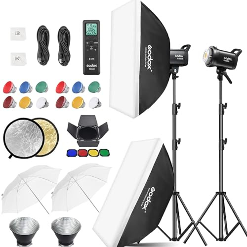 Godox 2pcs SL60IIBi LED Video Light Kit,Bi-Color Studio Flash Bowens Mount Continuous Lighting with Stands,Softboxes,Umbrellas for Photography,Video Recording,Filming,APP/Remote Control,11 FX Effects