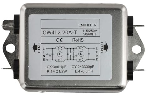 Filtro de alimentación monofásico de doble sección 3A/10A/20A CW4L2-20A-T, carcasa de metal para equipos industriales, supresión de ruido de 0-30 MHz con pérdida de inserción de 60 dB y atenuación de