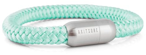 Akitsune Portus segelrep armband | magnetisk kapselstängning armsmycken kvinnor ankare män maritim – silver, 19 centimeters, Nylon