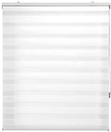 Blindecor Lira doppelrollo - duo rollo tag und nacht Gebrochenes Weiß - 180 x 180 cm (Breite x Länge) | Stoffgröße 177 x 175 cm | Fensterrollo zebra