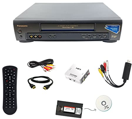 Panasonic VCR VHS Transfer Bundle w/Remote, USB Adapter, HDMI Converter (Stereo)