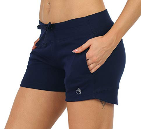 icyzone Damen Sweatshorts Kurze Hose Jogginghose Sport Laufen Shorts mit Taschen (M, Navy)