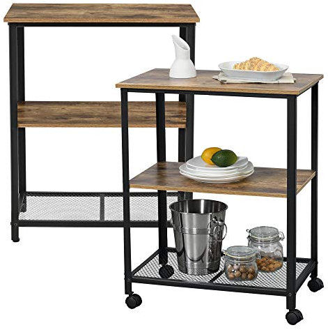 [en.casa] Servierwagen auf Rollen mit Ablage Beistellwagen 76,5x60x40cm Allzweckwagen Rollwagen Schwarz/Holzfarben