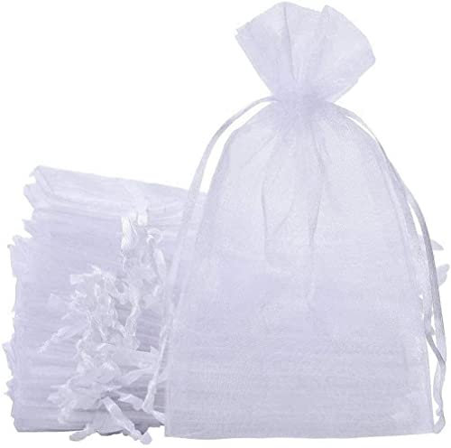 KAHEIGN 50Pcs Organzabeutel Schmuckbeutel Organzasäckchen, 20 x 30cm Organza Hochzeit Säckchen für Schmuck Party Beutel Geschenktüten (weiß)