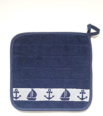 KRACHT, EIN Topflappen Nordsee, Dunkelblau, Frottee, 100% Baumwolle, 22x22cm