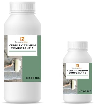 Harmony Béton - Vernis Béton Optimum® 1 kg – Polyuréthane Bi Composant Hydrofuge et Oléofuge pour Béton intérieur, Finition MATE, Protection Élevée, Rendement env. 6 m² – beton harmony