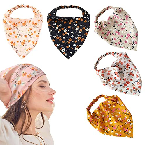 Bandeaux Triangulaires Bohèmes en Mousseline De Soie 5 Pièce Turban pour Femme Bandeaux Bohèmes Triangulaires Élastique Bande De Cheveux