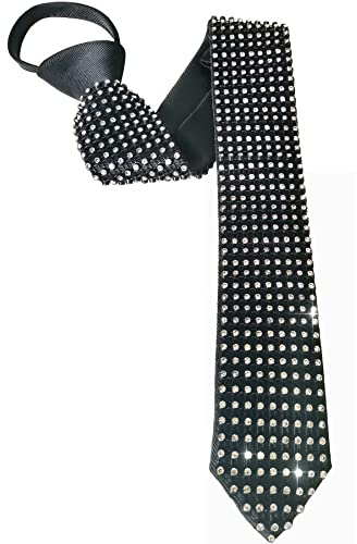 BOMJJOR Rhinestone Necktie for Men Shine Sparkle Artificial Diamonds Tie Women Adjustable Neck Tie (Black)