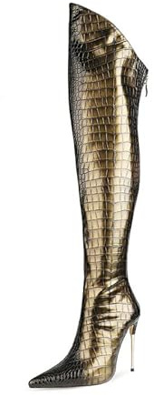 Microfibre Fashion Over-Knee Boots Lace Zip Stiletto with High Heel Handmade Overknee Boots for Women Large Size z846bs, bronze, 10 US