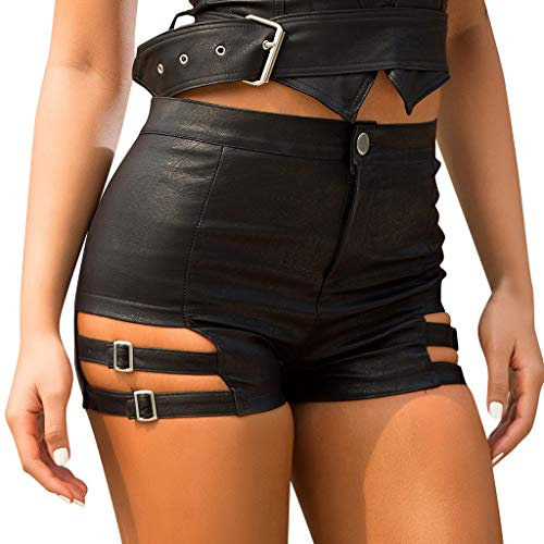 Kurze Lederhose Damen Schwarz High Waist PU Ledershorts Rave Pole Dance Booty Shorts Party Outfit Nachtclub Gothic Kurze Hose Lackhose Hotpants Sexy Clubwear