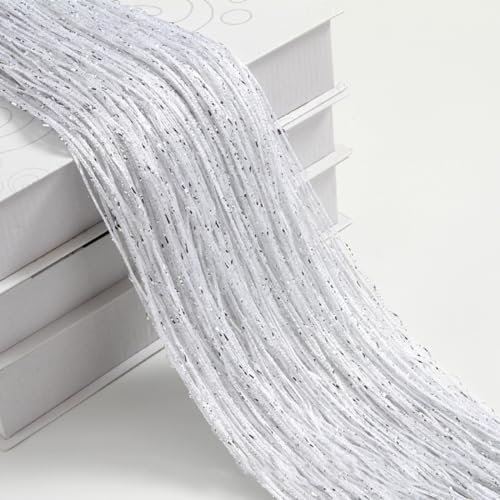 Wambere 1 Stück Fadenvorhang Gardine Curtain Vorhänge Glitzer Silberdraht Linienvorhang Seilvorhang Fadengardine Türvorhang Wandvorhang,für Raumteilerdekoration Hochzeitsdekoration,Weiß,3m×3m