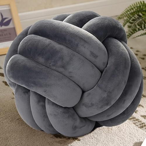 OUKEYI Cuscini morbidi a sfera con nodo, 25 cm, rotondi, decorazione per la camera dei bambini, per casa, camera da letto, divano, letto, pavimento (grigio scuro)