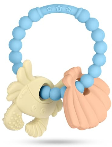 Vicloon Mordedor Bebe,Juguete para Masticar la Dentición para Bebés,Mordedores de Silicona,Mordedores de Silicona,Juguetes de Dentición sin BPA Forma de Cangrejo Mordedor de Mascar para Bebé-azul