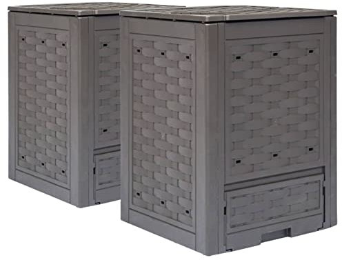 ARKEM Compostiera Domestica, Compostiera da Giardino e da Balcone, Bidone per Compost Girevole,Compostiere 2 pz Marrone 60x60x83cm 600 L in Rattan di Plastica