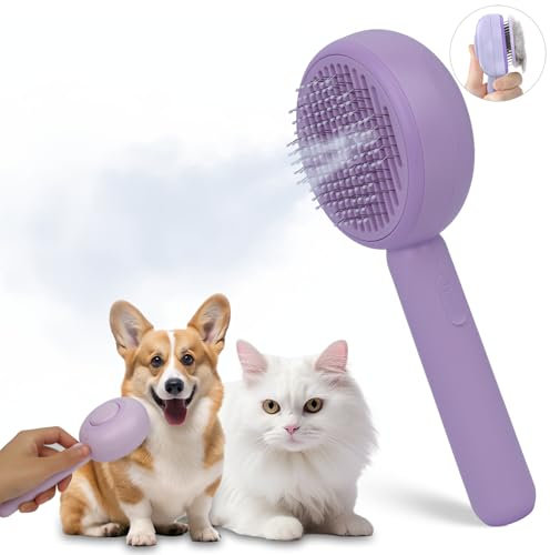 Peticularz Katzenbürste mit Dampf, Dampfbürste Steamy Brush, Water Cat Spa Brush mit Wasser für Katzen & Hunde, Dampf Lollipop Pflegebürste zur Haarentfernung (Lila)