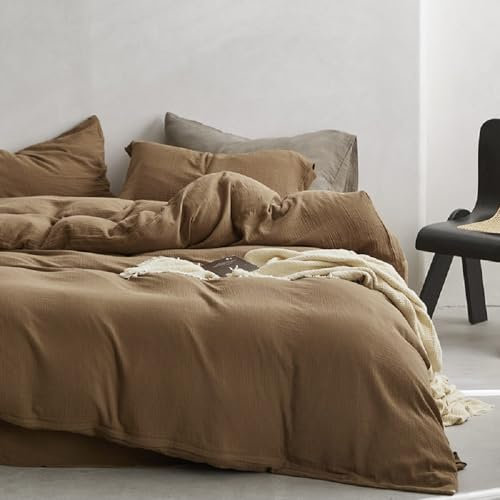 Sedefen Doppelte Musselin Bettwäsche 135x200 4teilig Baumwolle,Braun Bettwäsche Sets ÖKO-TEX Bettwäsche mit Reißverschluss,2 Bettbezug mit 2 Kissenbezüge 80x80 cm