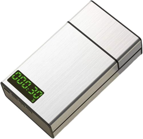 WOZLO-Intelligentes Zigarettenetui, Hilfsmittel zur Raucherentwöhnung, Etui mit Timer und Schloss aus Aluminiumlegierung, 20 schlanke Zigaretten,Silver