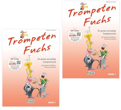 2 x trumpeträv band 1 (dubbelpack) med onlineljud den geniala och roliga trumpetskolan, trumpeträv, även lämplig för vinghorn, kornet eller tenorhorn
