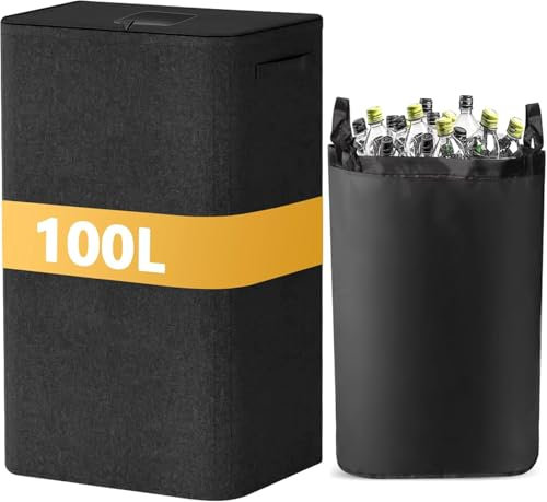 MTINRNI 100L Poubelles,Conteneur de collecte de bouteilles,Collecteur de bouteilles perforé avec sac intérieur amovible,Déchets et recyclage poubelle tri des déchets-Poubelle cuisine facile à vider.