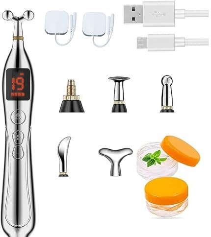 Akupunkturstift, 19 Leistungsstufen Wiederaufladbar, 5 in 1Elektronisches Akupunkturstift-Massagegerät, Leistungsstarker Meridian-Energie-Massagestift zur Muskelheilung,Schmerzli