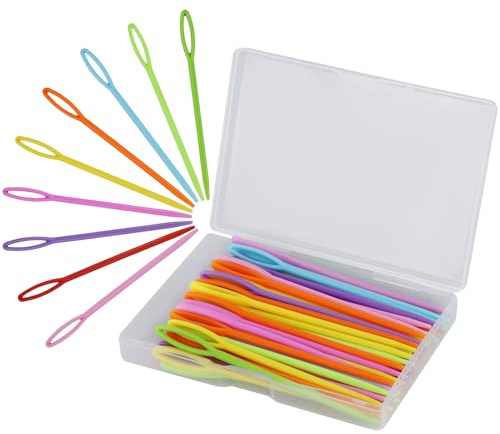 55 agujas de coser de plástico de 9 cm, agujas de plástico para hilo y manualidades, agujas de hilo con ojal grande, agujas de bordar para manualidades, costura y manualidades