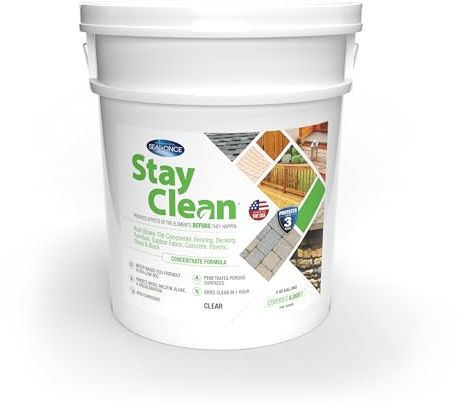 Seal-Once Stay Clean Moss Inhibitor & Cleaner Concentrate, 5-Gallon - Powerful Solution for Roofs, Siding, Patios, and Outdoor Surfaces - Effective Moss and Grime Prevention