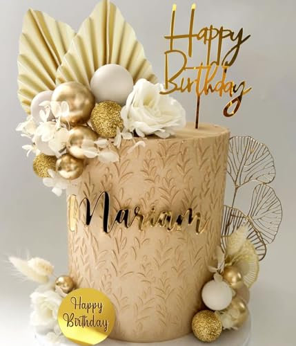JeVenis Golden Champagne Cake Decoration Gold Cake Decorations Palm Leaves Cake Topper Boho White Gold Ball for Baby Shower BirthdayWedding Anniversary