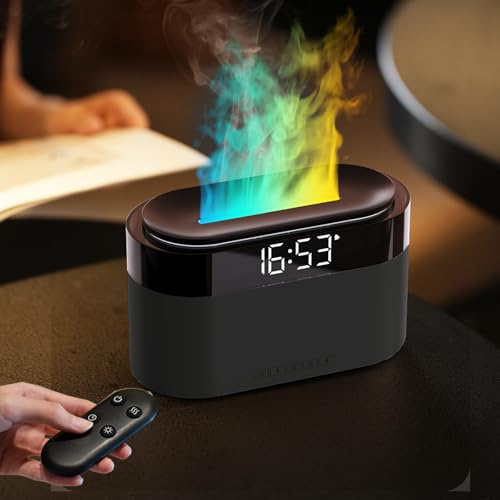 Umidificatore Ambiente Con Sveglia,3 in 1 Umidificatore Ambiente/Diffusore di Oli Essenziali/Luce Notturna a 7 Colori,2/4/8H Timer, Telecomando, 350 ml, per Camera da Letto e Bambini (Bianco)