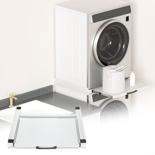 Ollewiellan Cadre de connexion pour machine à laver et sèche-linge, cadre intermédiaire avec plaque extensible en acier, cadre intermédiaire pour machine à laver, sèche-linge, jusqu'à 150 kg