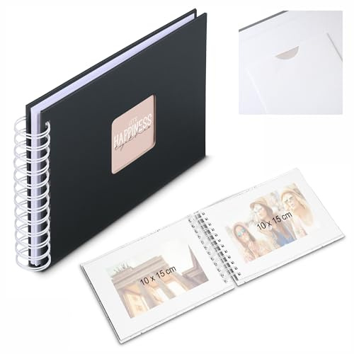 HAMA | Álbum de fotos para pegar y escribir (50 páginas blancas de 28x24cm, máximo 100 fotos de tamaño 10 x 15cm, con espiral y papel de cristal entre páginas) Color Negro