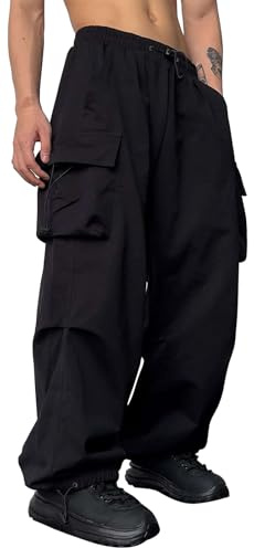 PADOLA Pantalon Baggy Homme Cargo Séchage Rapide Pantalons de Travail avec Multipoches Taille Haut Elastique Décontracté Pantalon Jogging Chino Large Pantalons Yoga Cordon de Serrage (0 Noir, XXL)