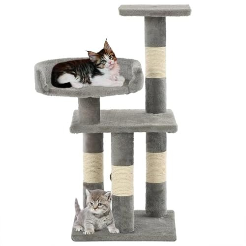 Tiragraffi per gatti con colonna in sisal – Tiragraffi per gatti in truciolato e morbido peluche – 65 cm grigio – Stabile letto per gatti con corda in sisal per graffi resistenti