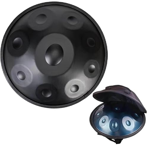 Handpan Drum 432Hz 440Hz en Re Menor 55cm Steel Pan Drum 9/10/12 Notas Instrumentos de Percusión de Metal para Meditación Yoga Sanación Sonora(Black,432HZ/9Note)