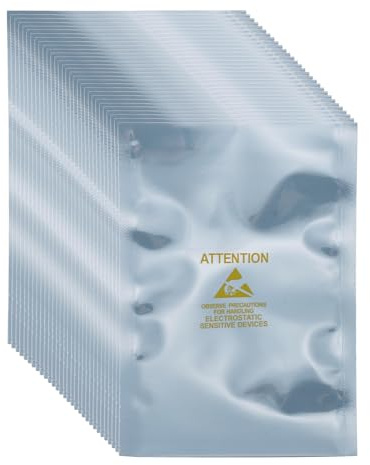 sourcing map 100 bolsas antiestáticas de 3.5 x 5.1 pulgadas, bolsa de blindaje ESD con etiquetas para disco duro, disco duro, SSD, placas base de dispositivos electrónicos, gris plateado